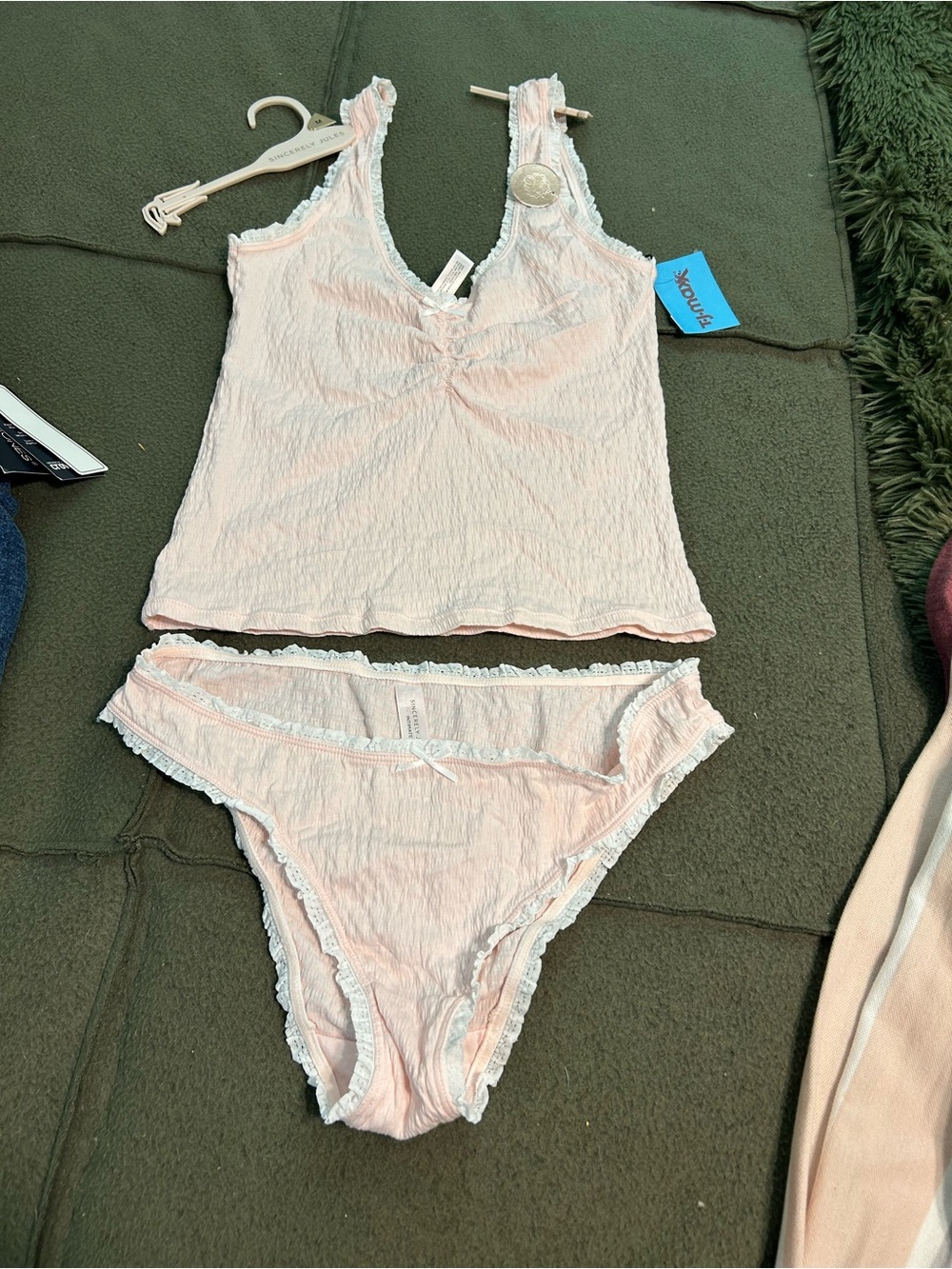 Sincerly Jules Light Pink Lace-Trim Sleep Bralette & Brief Set